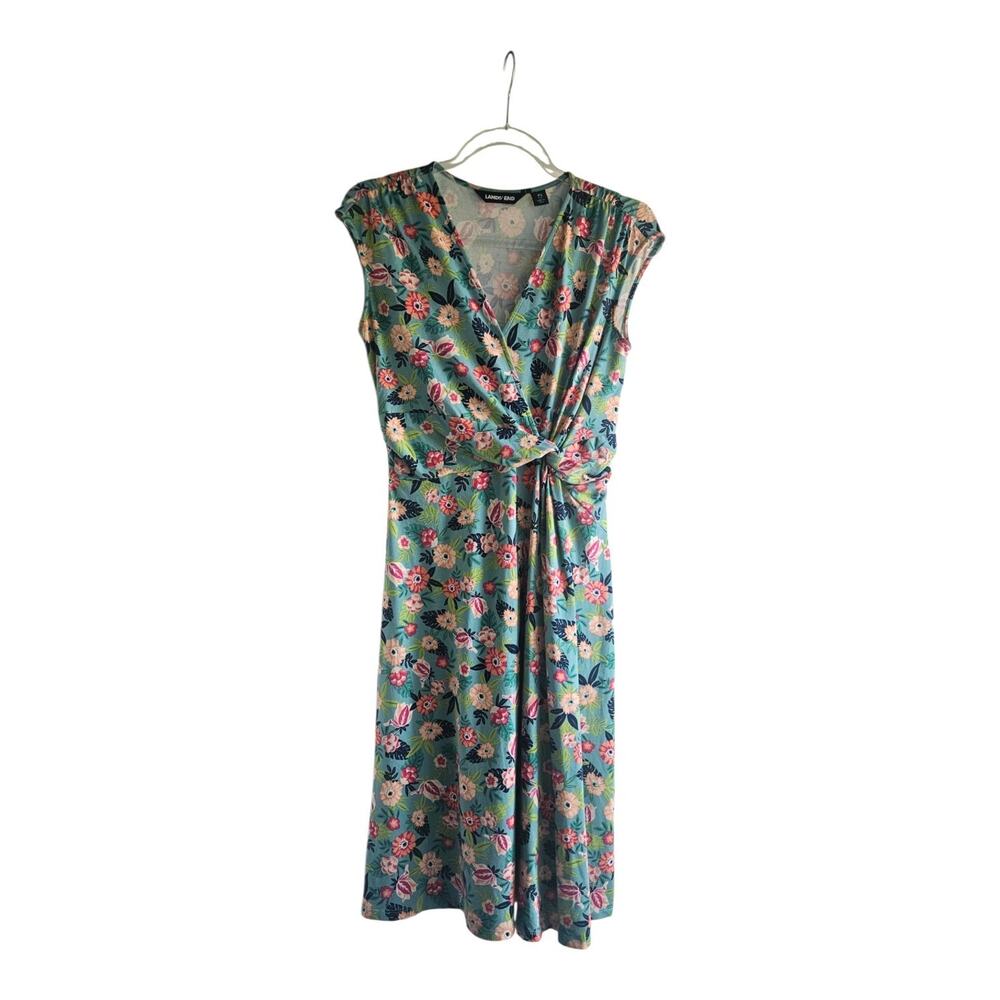 LANDS' END Dress Womens XS Floral Print Sleeveless V Neck Stretch Twisted Front